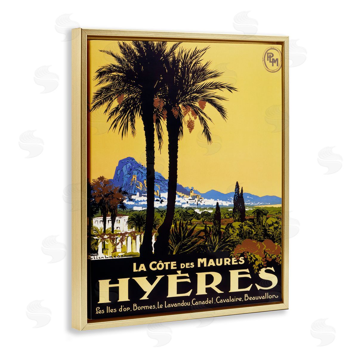 Vintage Tropical Travel Ad Gold Floating Frame Canvas Wall Art, Home Decor by Marcus Jules