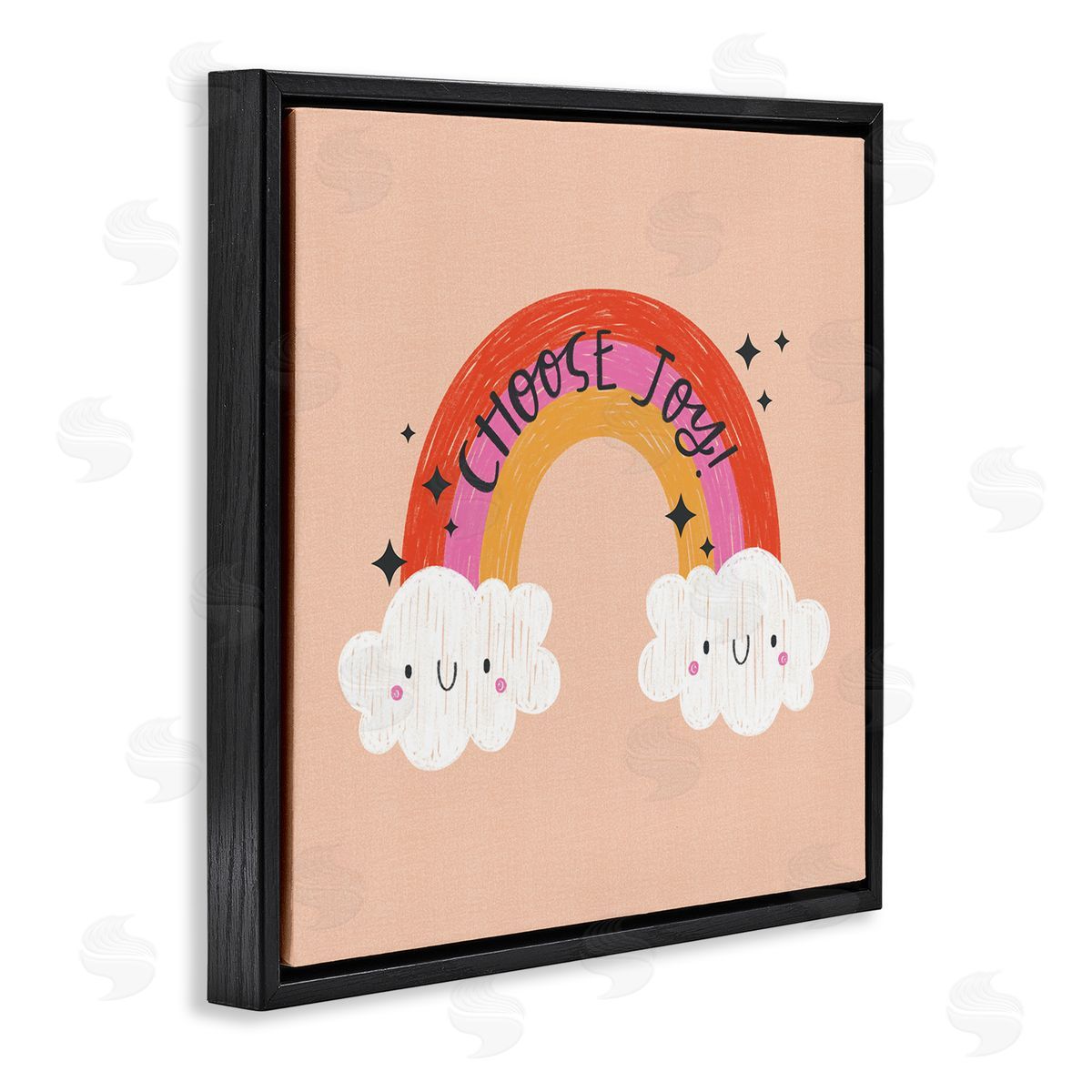 Choose Joy Happy Rainbow Black Floating Frame Canvas Wall Art, Home Decor by Sarah Hickman