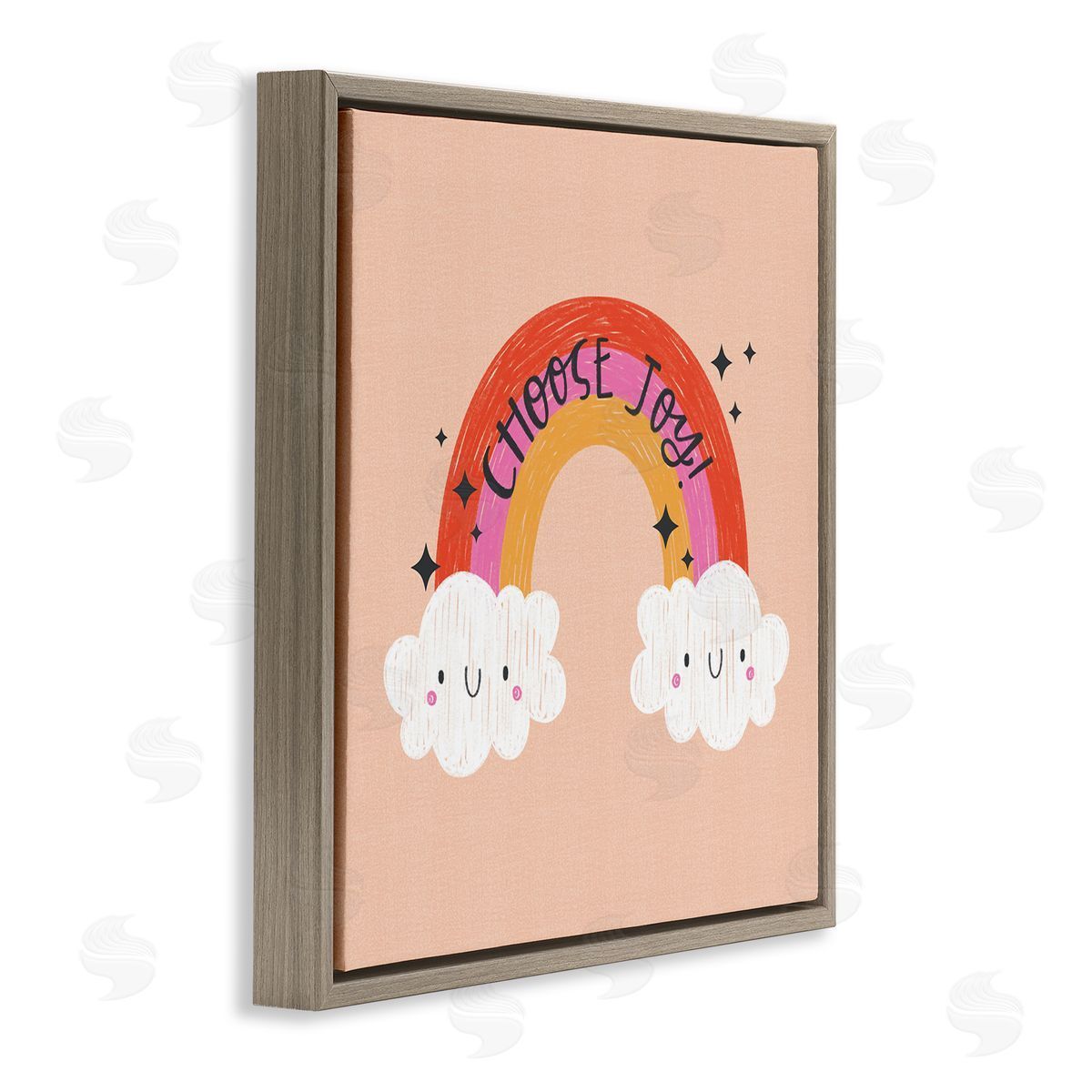 Choose Joy Happy Rainbow Brown Floating Frame Canvas Wall Art, Home Decor by Sarah Hickman