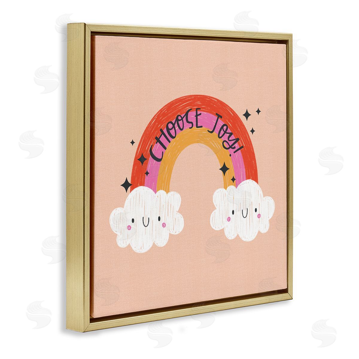 Choose Joy Happy Rainbow Gold Floating Frame Canvas Wall Art, Home Decor by Sarah Hickman