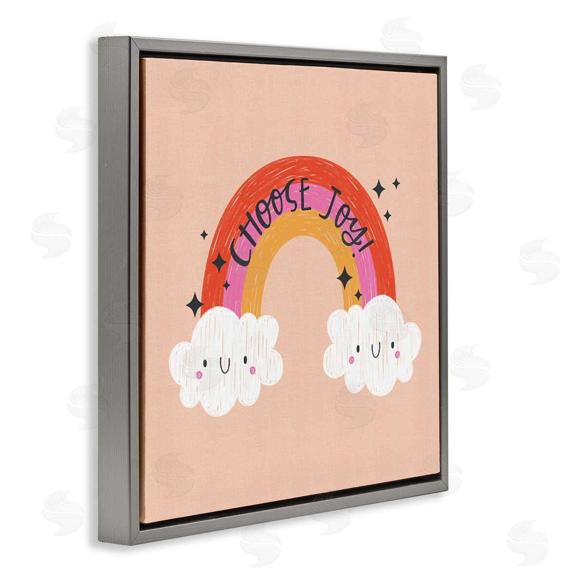 Choose Joy Happy Rainbow Grey Floating Frame Canvas Wall Art, Home Decor by Sarah Hickman