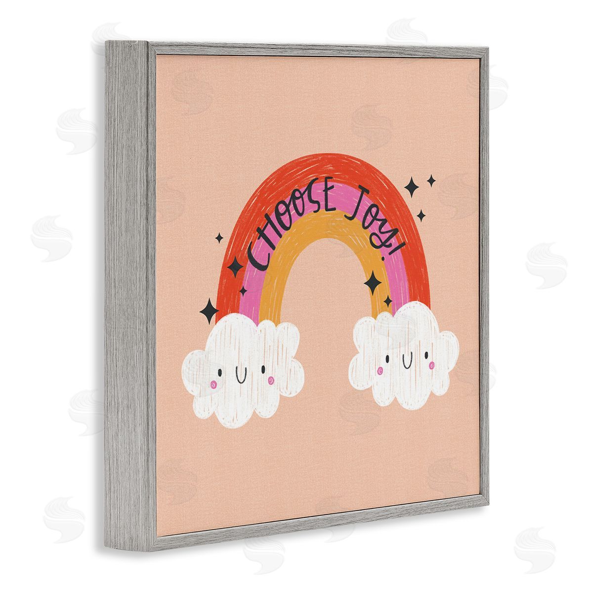 Choose Joy Happy Rainbow Grey Frame Print Wall Art, Home Decor by Sarah Hickman