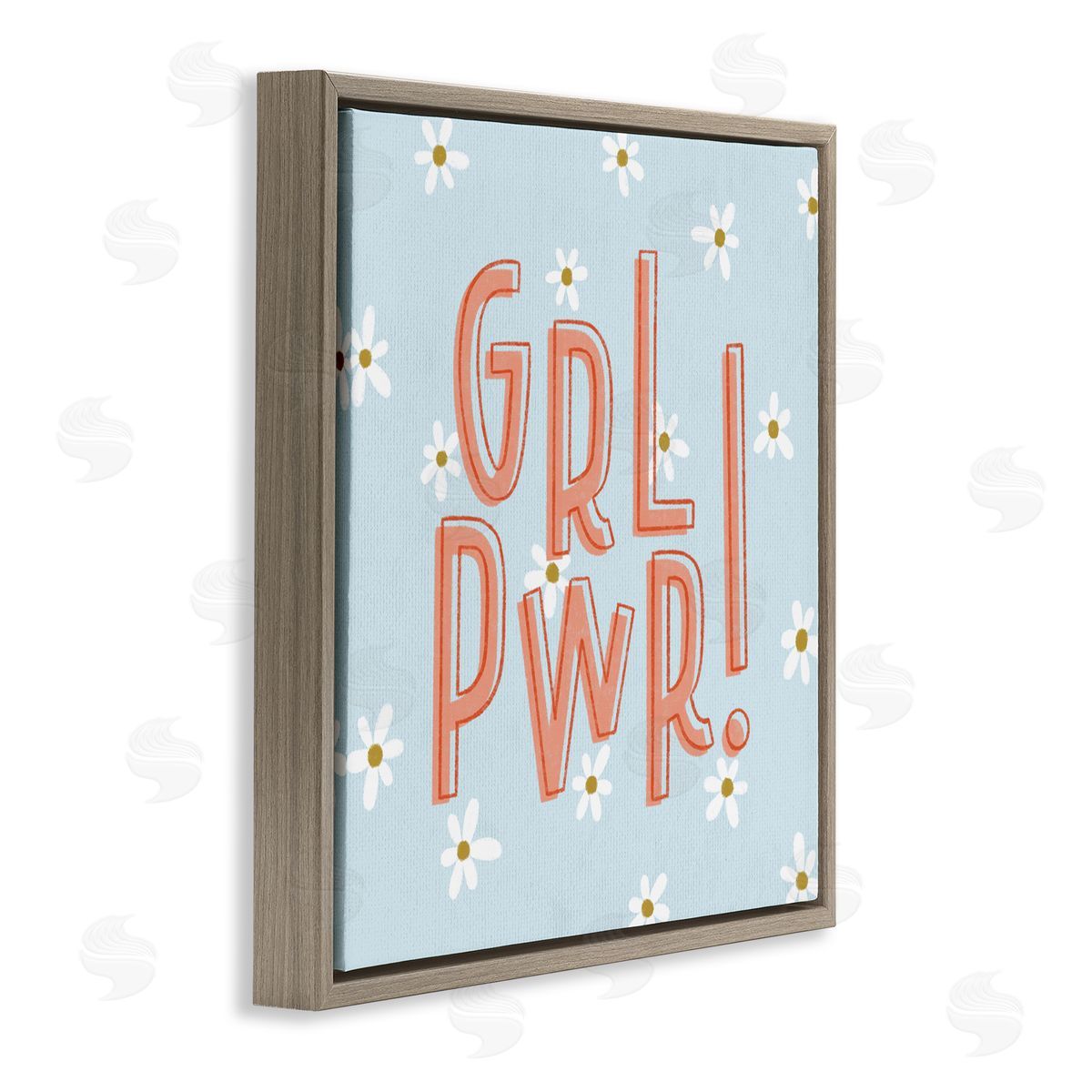 Girl Power with Daisy Patterns Brown Floating Frame Canvas Wall Art, Home Decor by Sarah Hickman