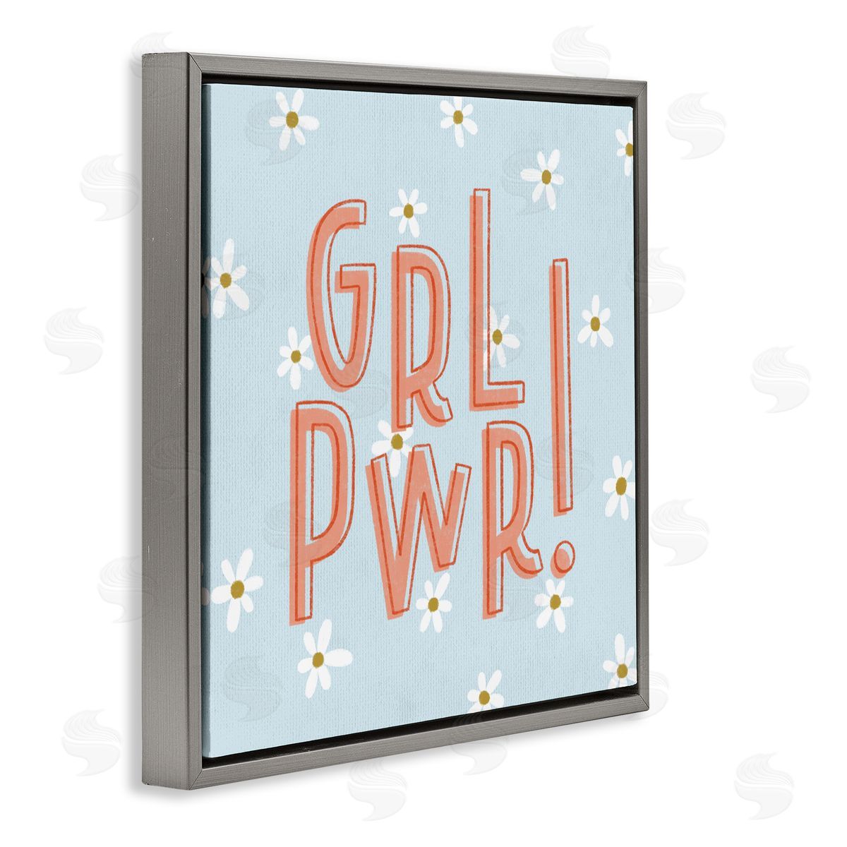 Girl Power with Daisy Patterns Grey Floating Frame Canvas Wall Art, Home Decor by Sarah Hickman