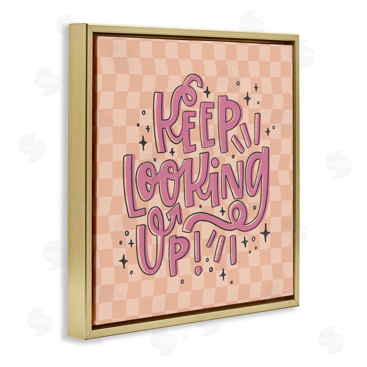 Keep Looking Up on Checkered Gold Floating Frame Canvas Wall Art, Home Decor by Sarah Hickman