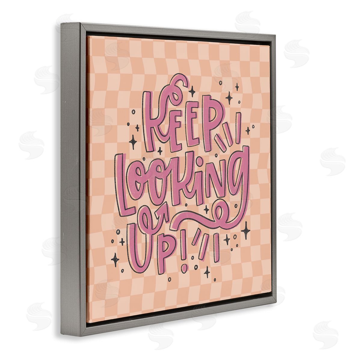 Keep Looking Up on Checkered Grey Floating Frame Canvas Wall Art, Home Decor by Sarah Hickman