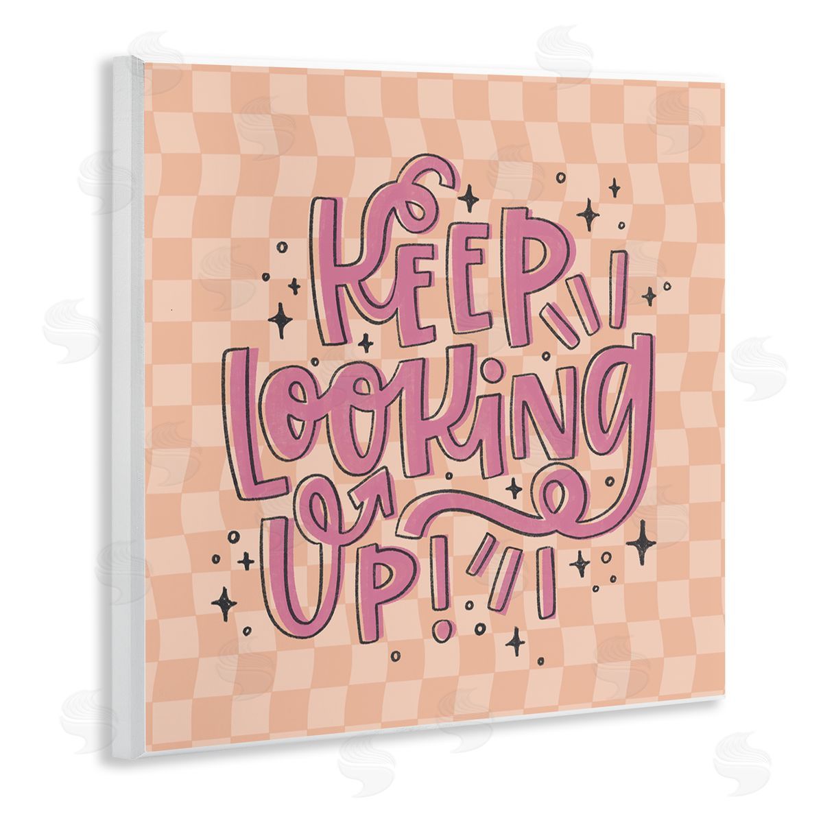 Keep Looking Up on Checkered Wood Plaque Wall Art, Home Decor by Sarah Hickman