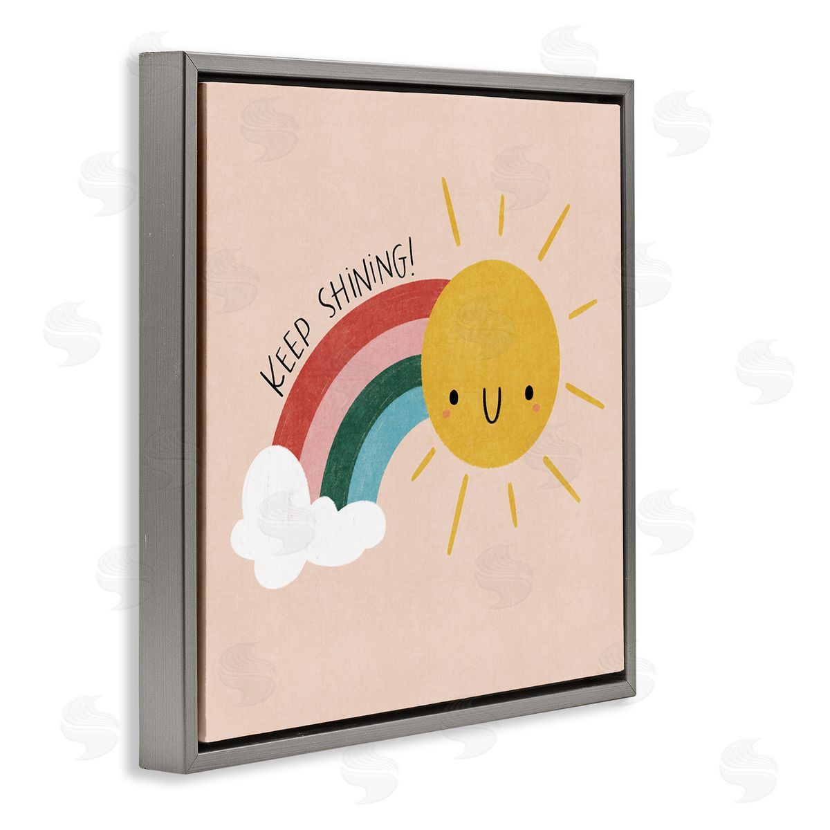 Keep Shining Inspirational Rainbow Grey Floating Frame Canvas Wall Art, Home Decor by Sarah Hickman