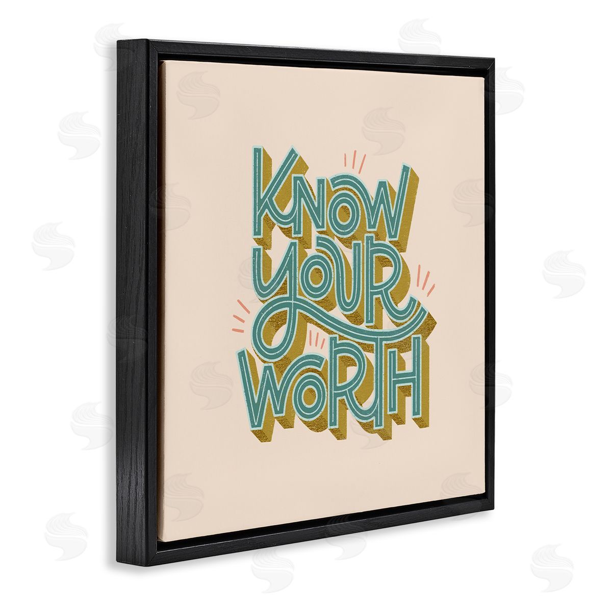 Know Your Worth Green on Beige Black Floating Frame Canvas Wall Art, Home Decor by Sarah Hickman
