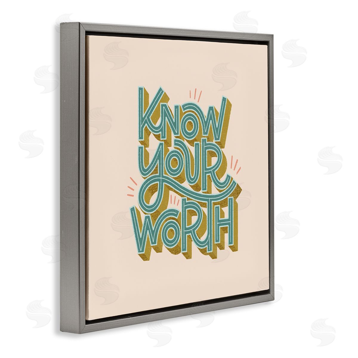 Know Your Worth Green on Beige Grey Floating Frame Canvas Wall Art, Home Decor by Sarah Hickman