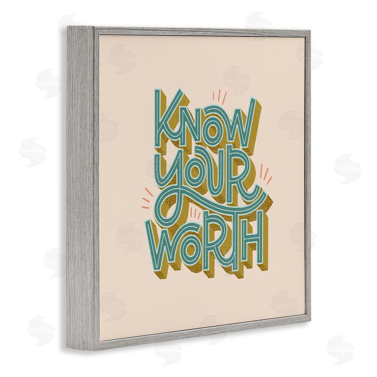 Know Your Worth Green on Beige Grey Frame Print Wall Art, Home Decor by Sarah Hickman