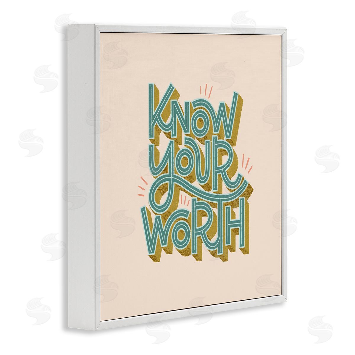 Know Your Worth Green on Beige White Frame Print Wall Art, Home Decor by Sarah Hickman