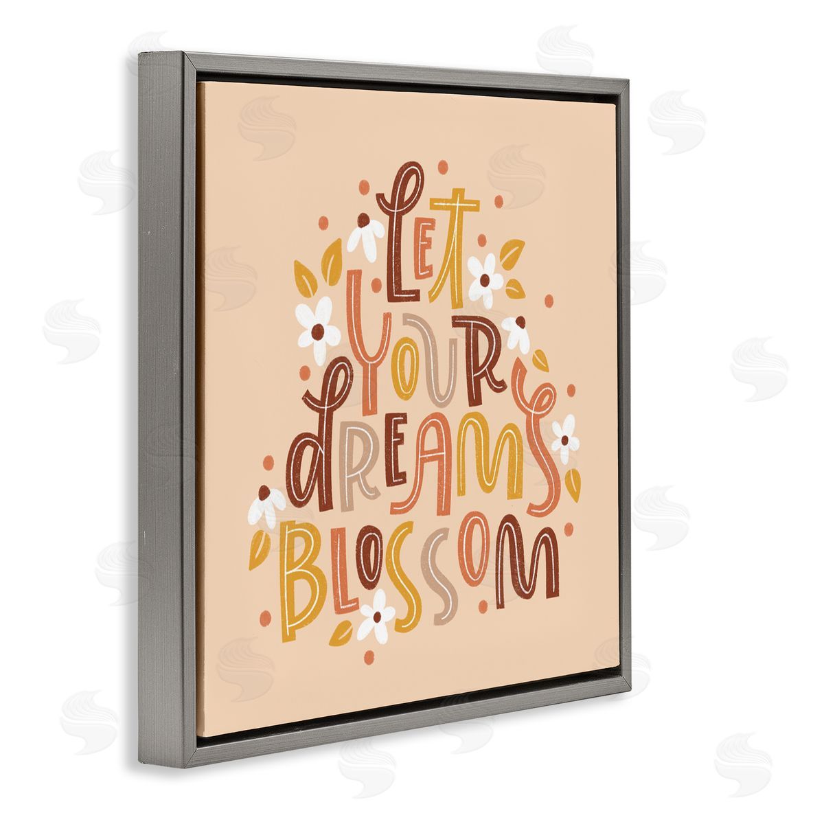 Earthy Let Your Dreams Blossom Grey Floating Frame Canvas Wall Art, Home Decor by Sarah Hickman