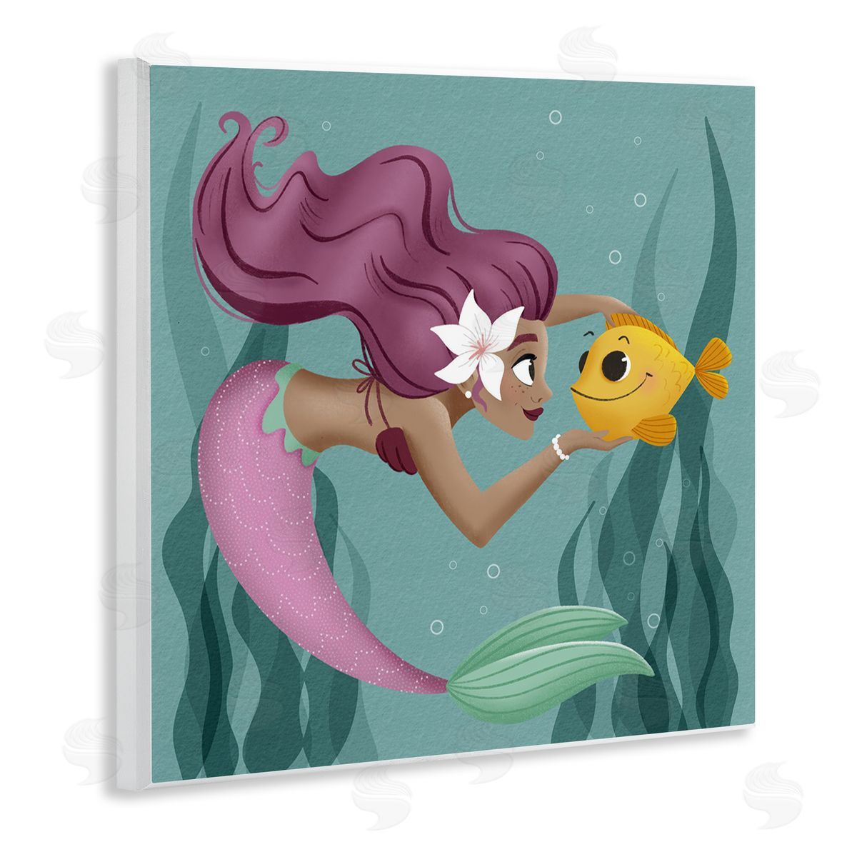 Mermaid & Fish Friends Wood Plaque Wall Art, Home Decor by Sarah Hickman
