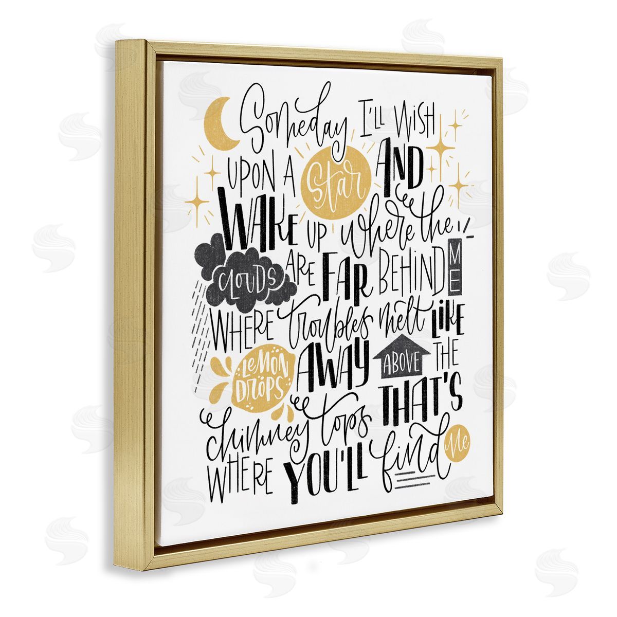Over The Rainbow Poem Gold Floating Frame Canvas Wall Art, Home Decor by Sarah Hickman