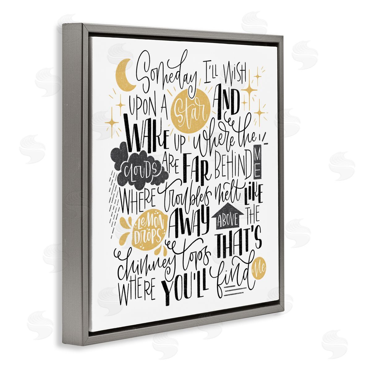Over The Rainbow Poem Grey Floating Frame Canvas Wall Art, Home Decor by Sarah Hickman