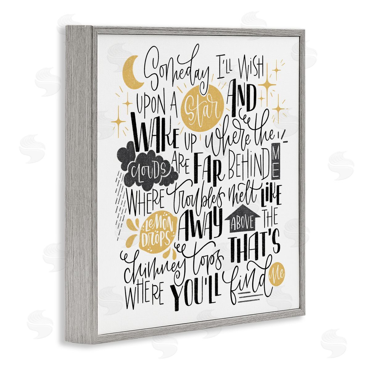 Over The Rainbow Poem Grey Frame Print Wall Art, Home Decor by Sarah Hickman