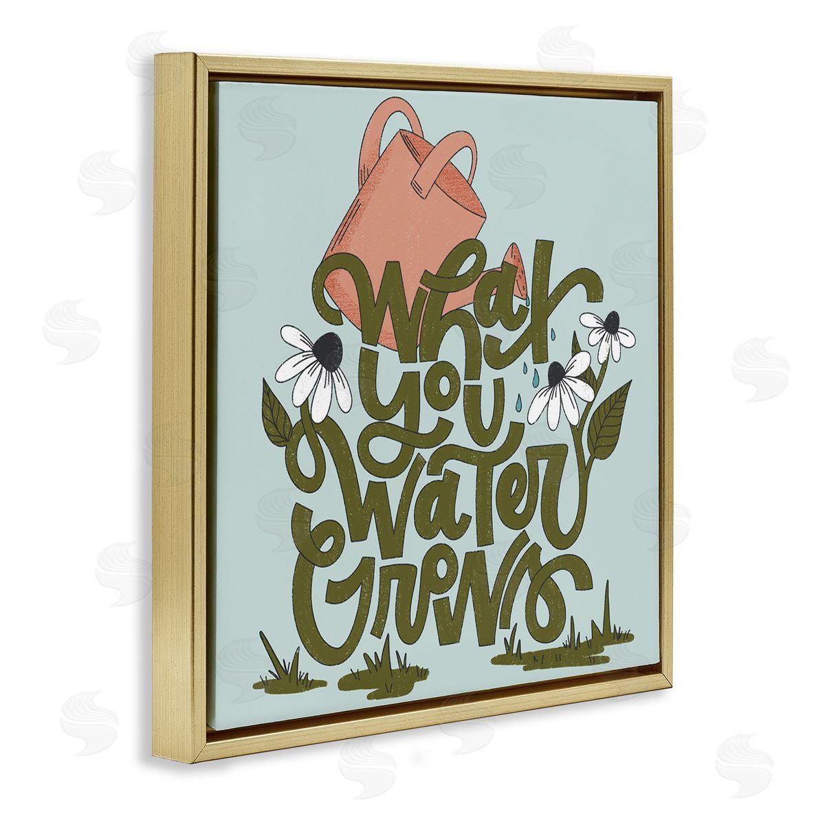 What You Water Grows Gold Floating Frame Canvas Wall Art, Home Decor by Sarah Hickman
