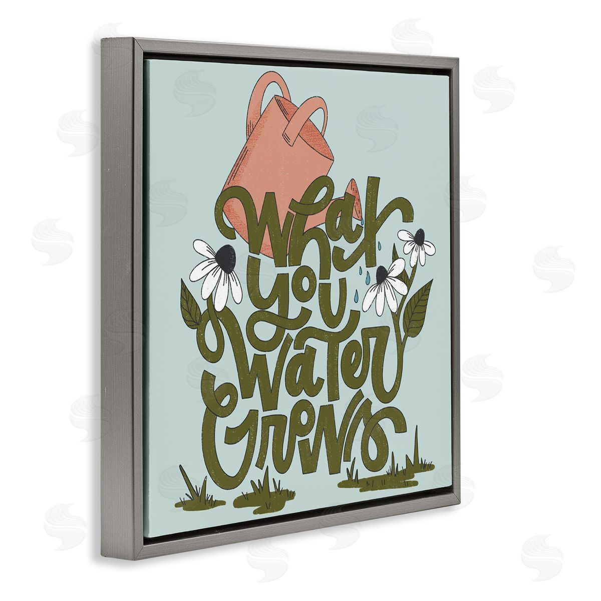 What You Water Grows Grey Floating Frame Canvas Wall Art, Home Decor by Sarah Hickman