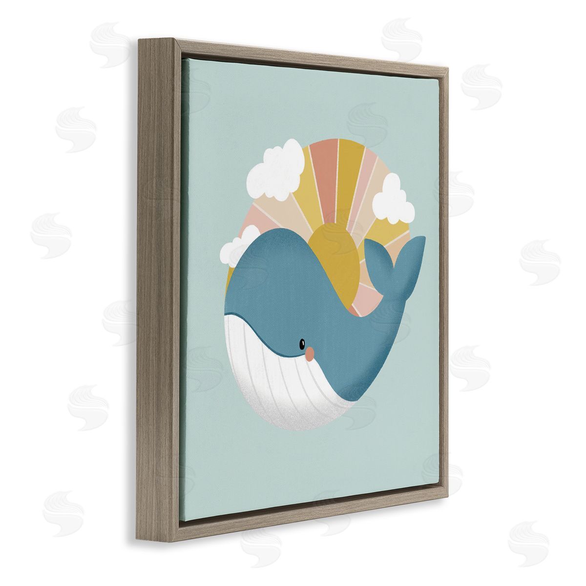 Whale & Sunshine Rays Brown Floating Frame Canvas Wall Art, Home Decor by Sarah Hickman