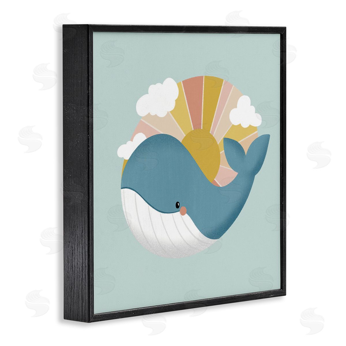 Whale & Sunshine Rays Black Frame Print Wall Art, Home Decor by Sarah Hickman