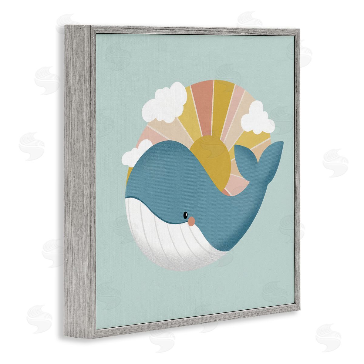 Whale & Sunshine Rays Grey Frame Print Wall Art, Home Decor by Sarah Hickman