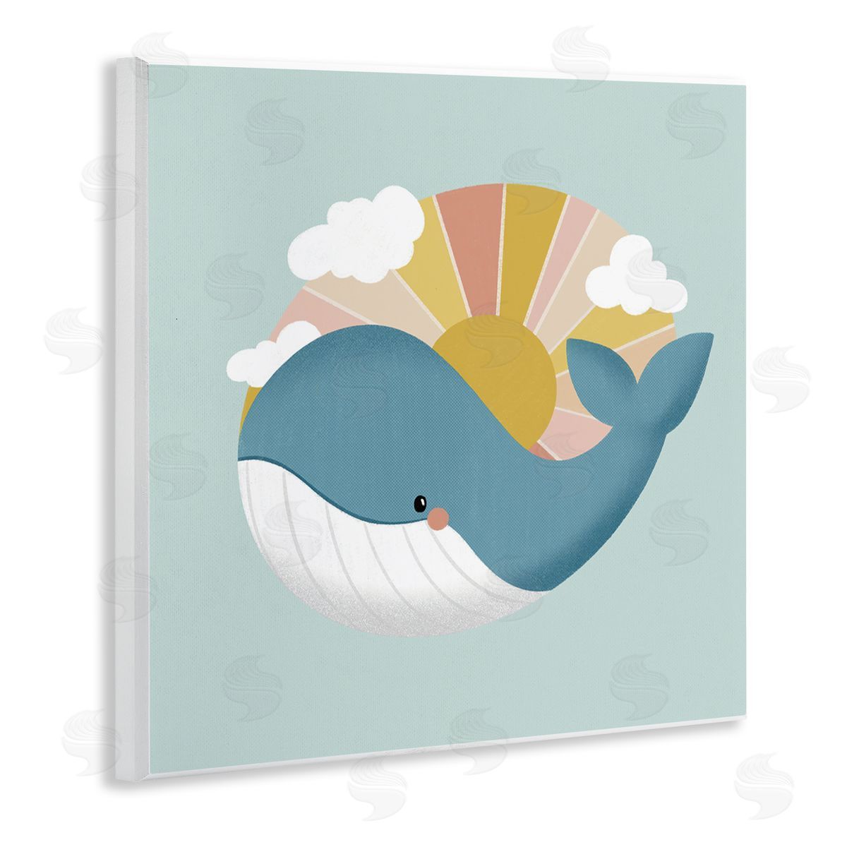 Whale & Sunshine Rays Wood Plaque Wall Art, Home Decor by Sarah Hickman
