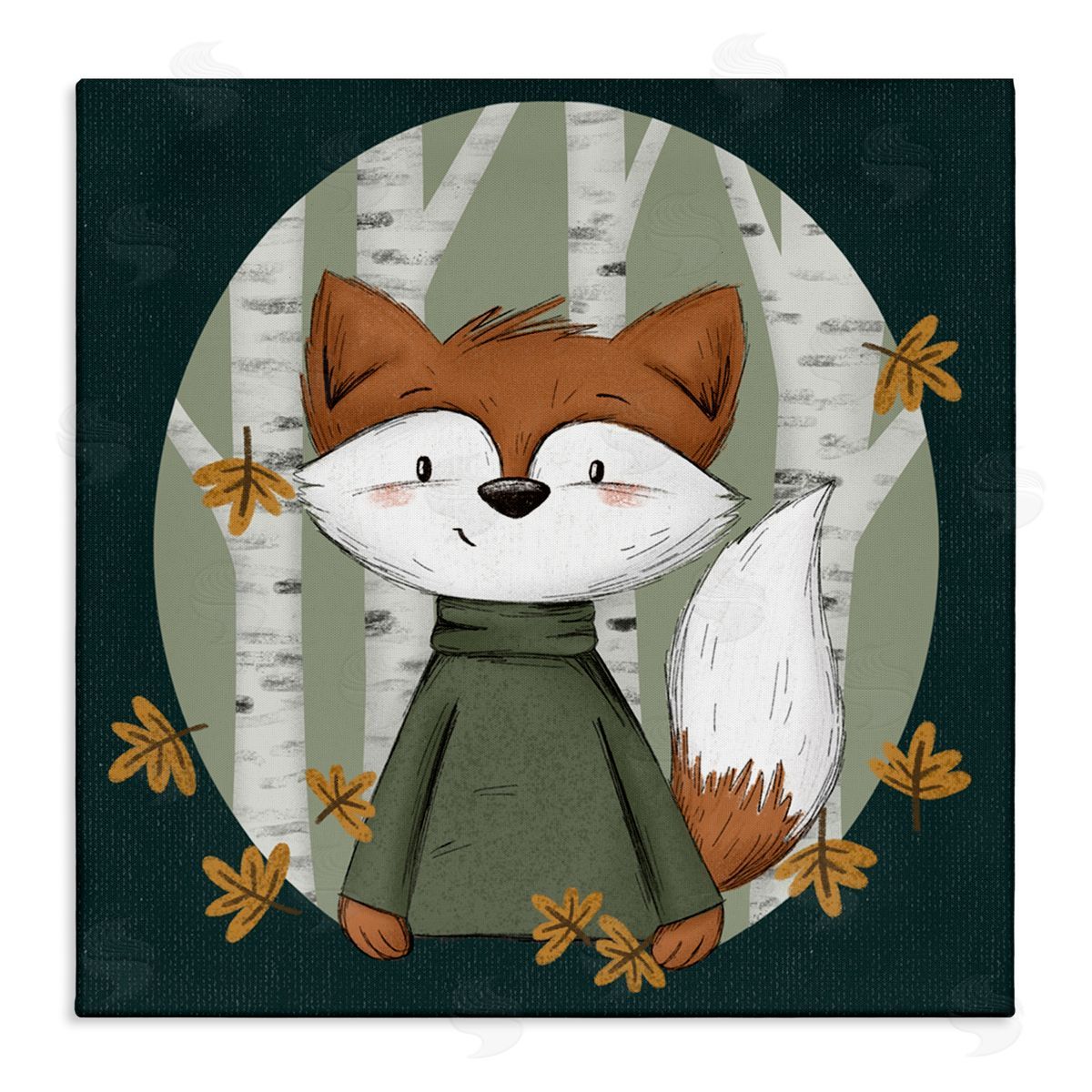 Autumnal Fox & Birch Trees Canvas Wall Art, Home Decor by Sarah Hickman