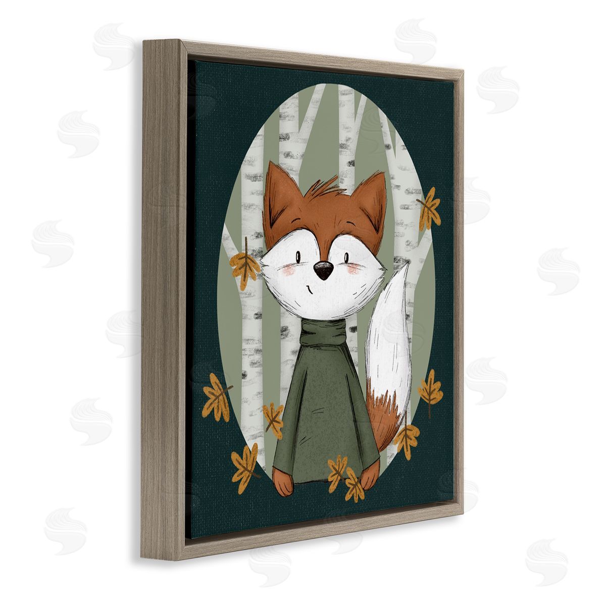 Autumnal Fox & Birch Trees Brown Floating Frame Canvas Wall Art, Home Decor by Sarah Hickman