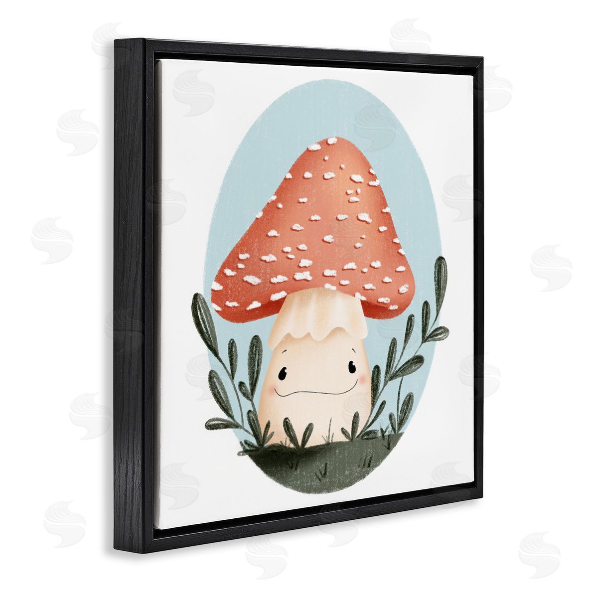 Smiling Mushroom In Nature Black Floating Frame Canvas Wall Art, Home Decor by Sarah Hickman