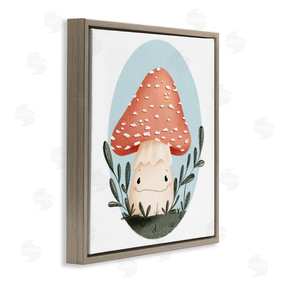 Smiling Mushroom In Nature Brown Floating Frame Canvas Wall Art, Home Decor by Sarah Hickman