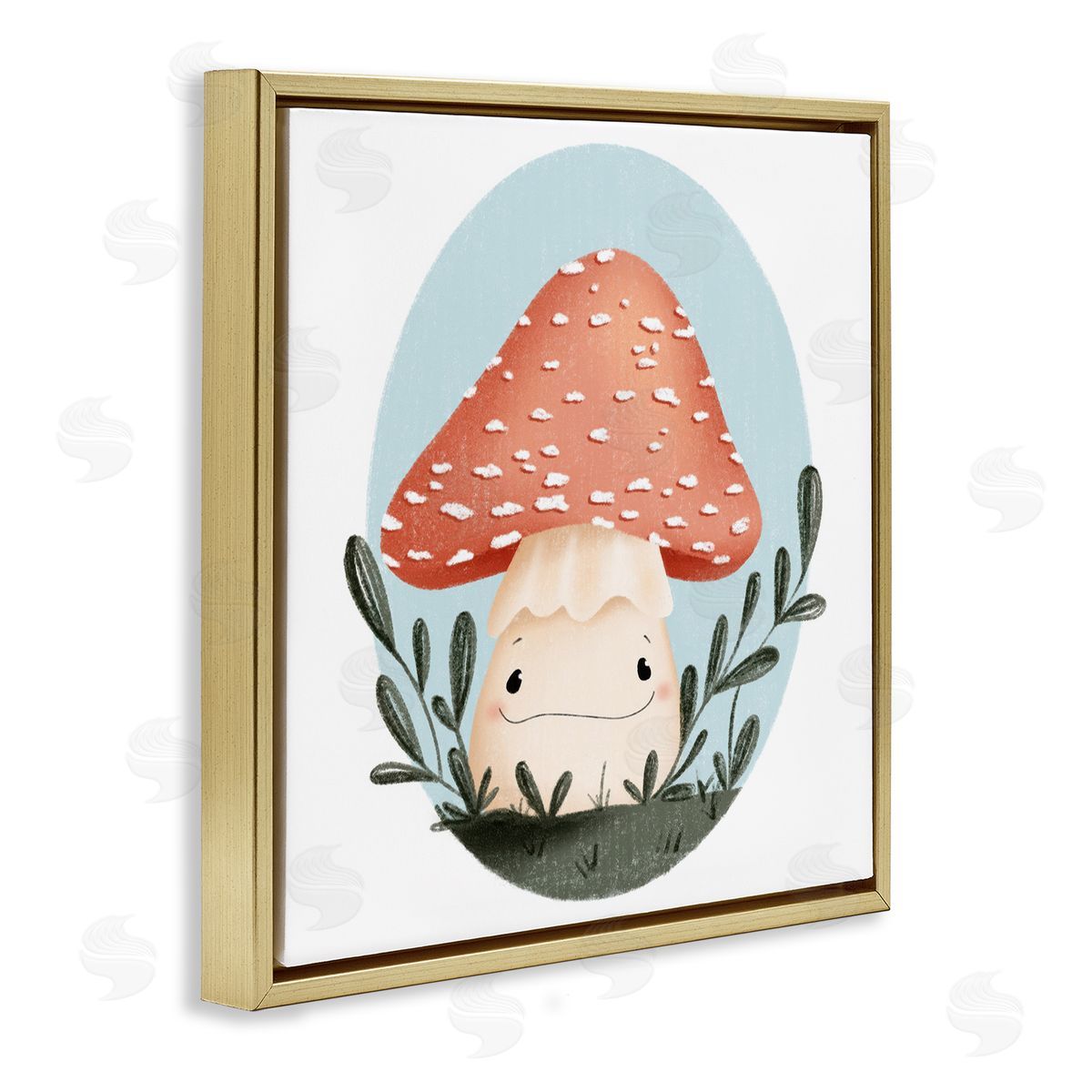 Smiling Mushroom In Nature Gold Floating Frame Canvas Wall Art, Home Decor by Sarah Hickman