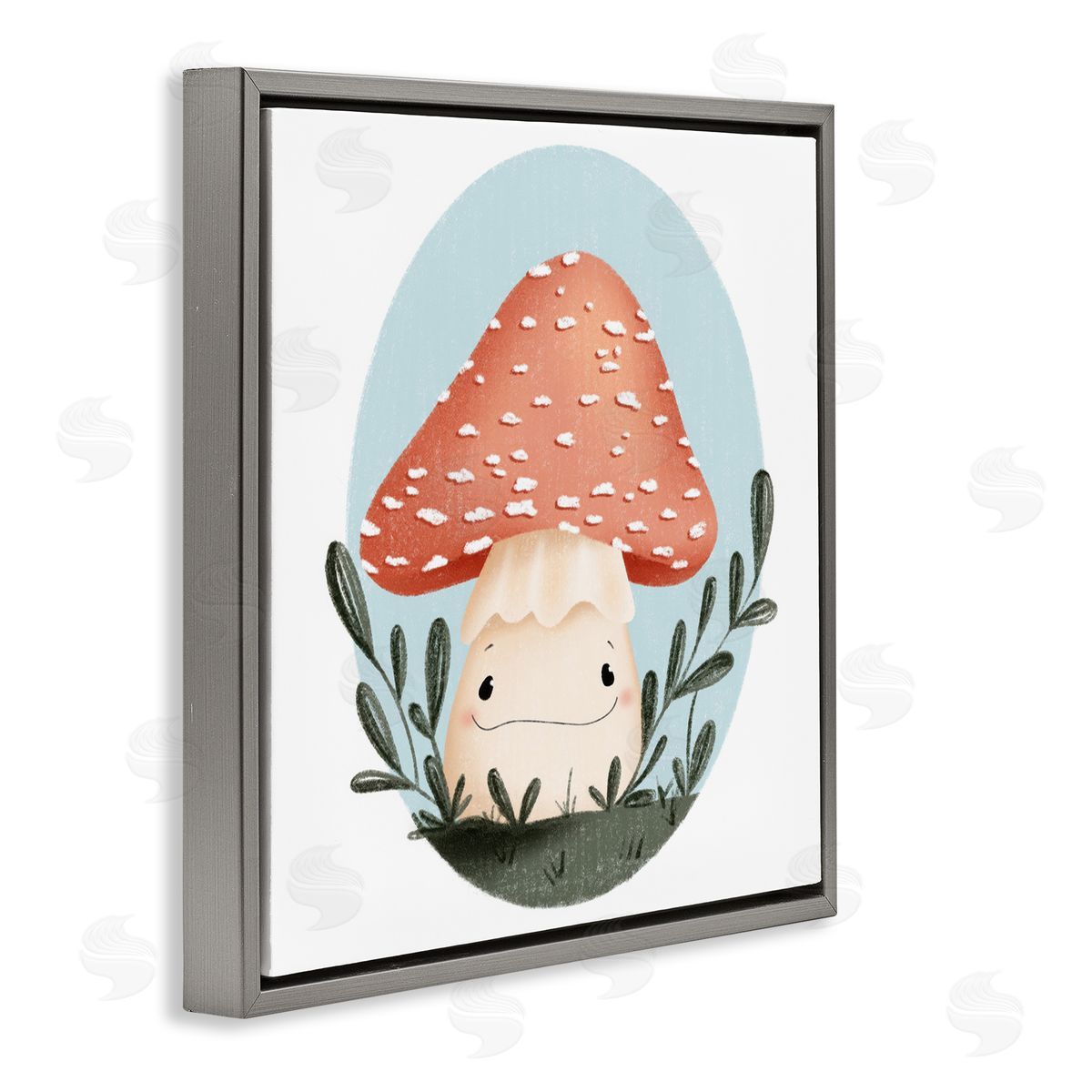 Smiling Mushroom In Nature Grey Floating Frame Canvas Wall Art, Home Decor by Sarah Hickman