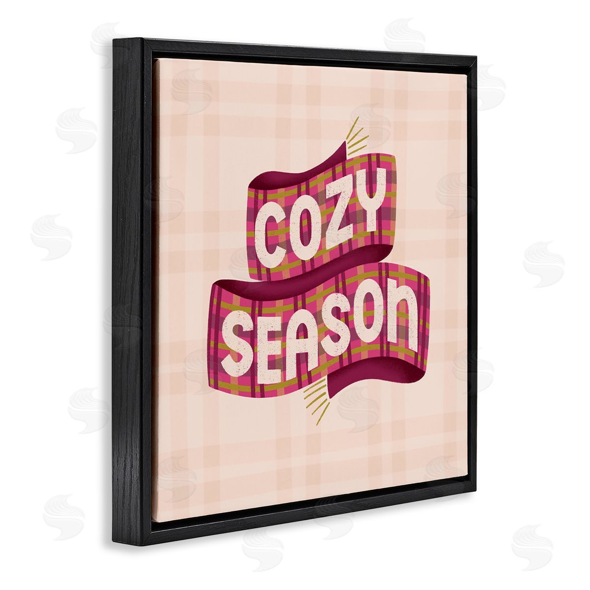 Cozy Season Scarf on Plaid Black Floating Frame Canvas Wall Art, Home Decor by Sarah Hickman