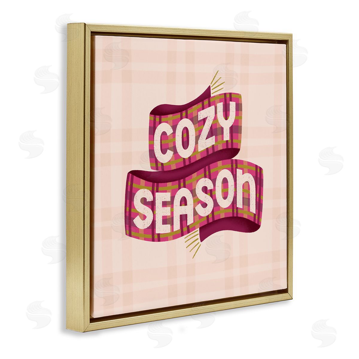 Cozy Season Scarf on Plaid Gold Floating Frame Canvas Wall Art, Home Decor by Sarah Hickman