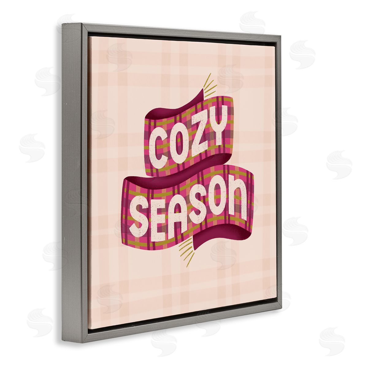 Cozy Season Scarf on Plaid Grey Floating Frame Canvas Wall Art, Home Decor by Sarah Hickman