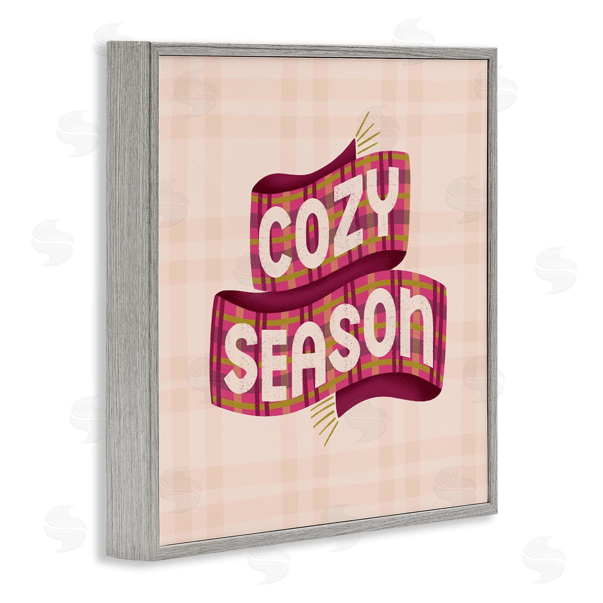 Cozy Season Scarf on Plaid Grey Frame Print Wall Art, Home Decor by Sarah Hickman