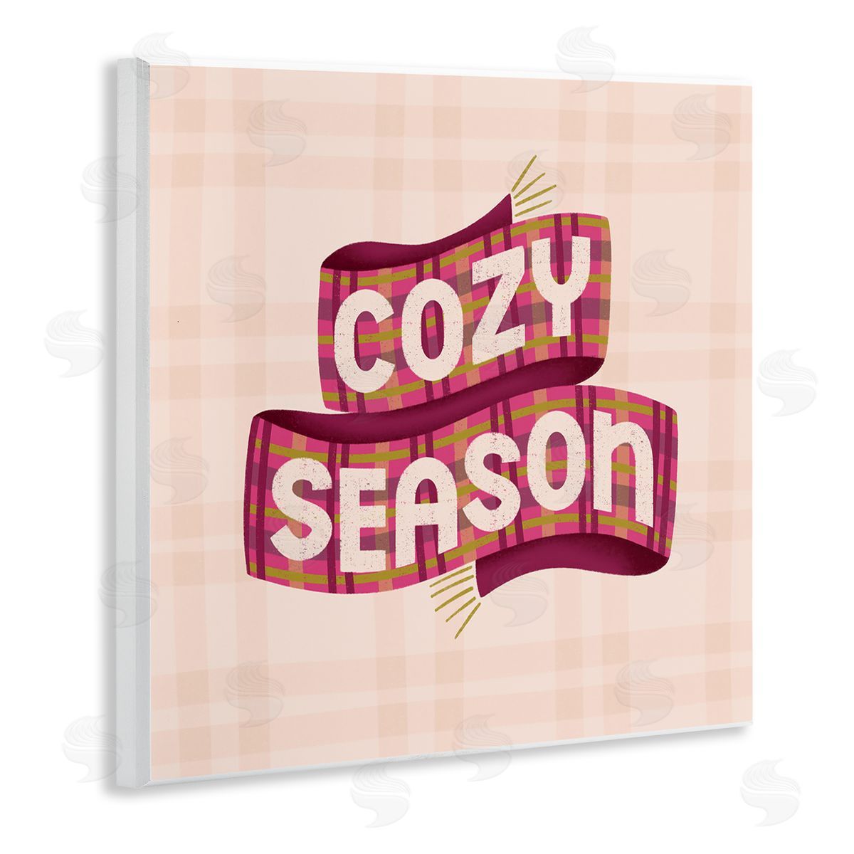 Cozy Season Scarf on Plaid Wood Plaque Wall Art, Home Decor by Sarah Hickman
