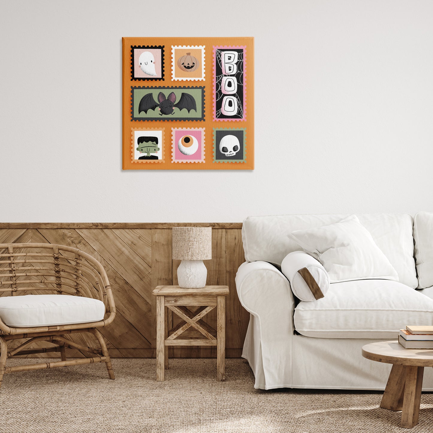 Spooky Cute Halloween Stamps Canvas Wall Art in Room, Home Decor by Sarah Hickman