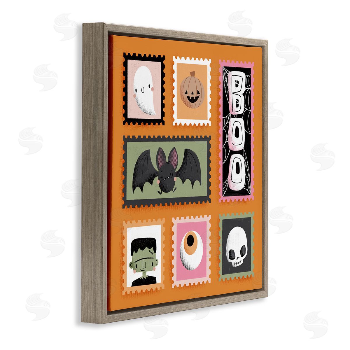 Spooky Cute Halloween Stamps Brown Floating Frame Canvas Wall Art, Home Decor by Sarah Hickman