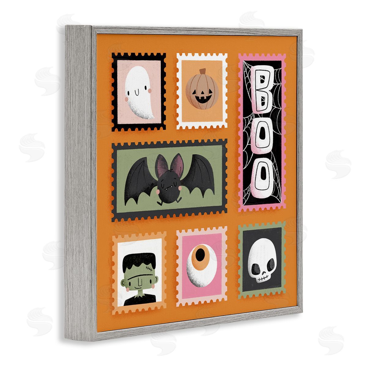 Spooky Cute Halloween Stamps Grey Frame Print Wall Art, Home Decor by Sarah Hickman