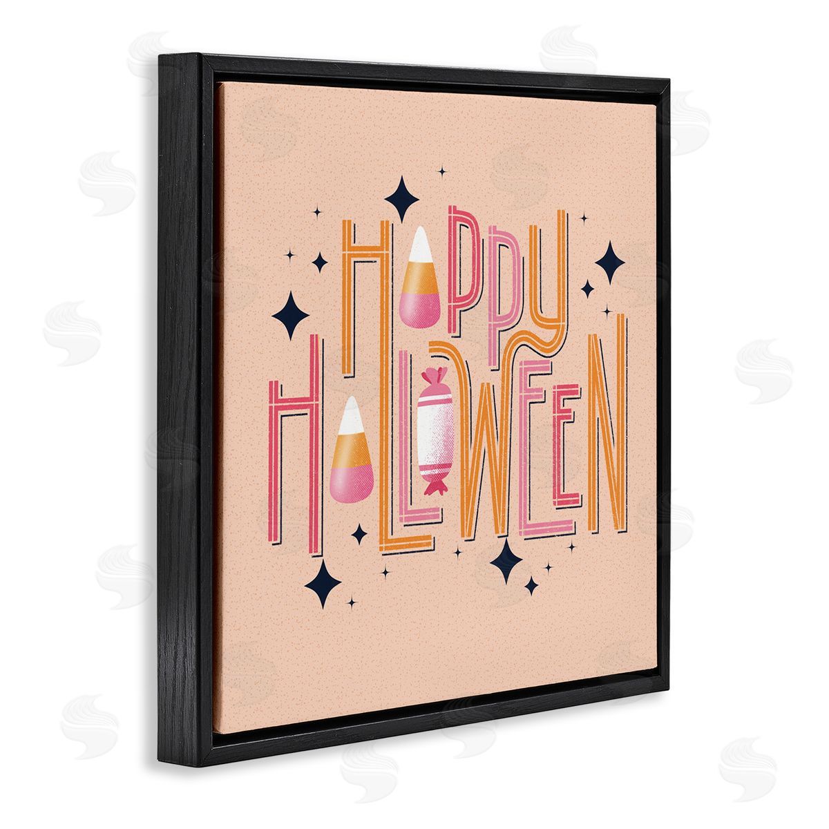 Happy Halloween with Candy Black Floating Frame Canvas Wall Art, Home Decor by Sarah Hickman