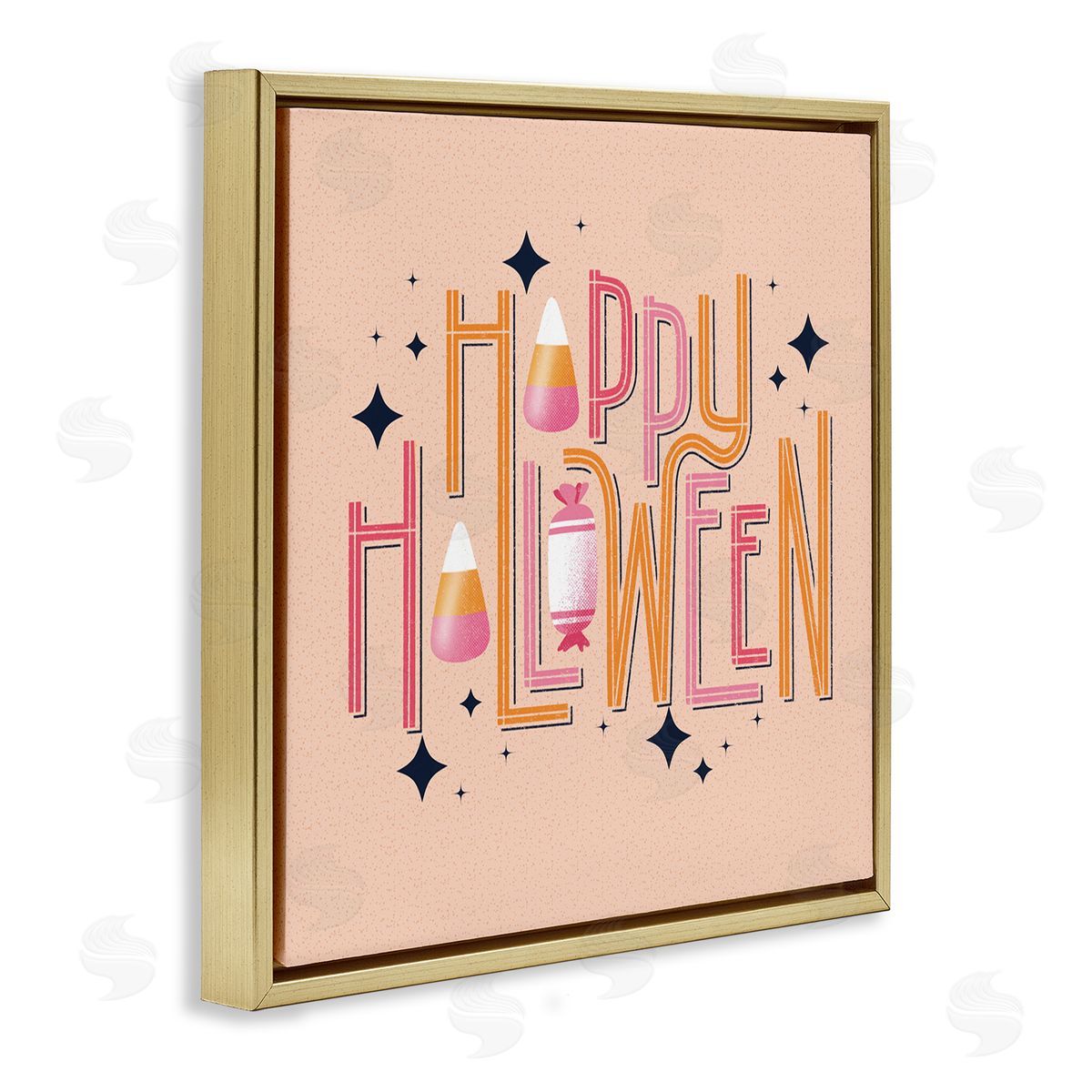 Happy Halloween with Candy Gold Floating Frame Canvas Wall Art, Home Decor by Sarah Hickman