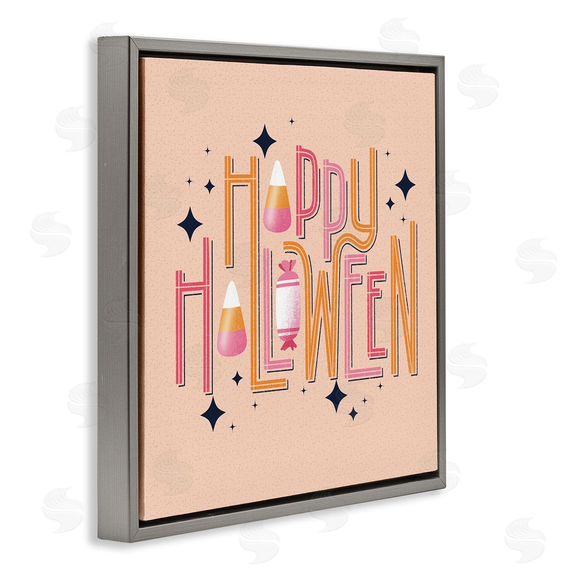 Happy Halloween with Candy Grey Floating Frame Canvas Wall Art, Home Decor by Sarah Hickman