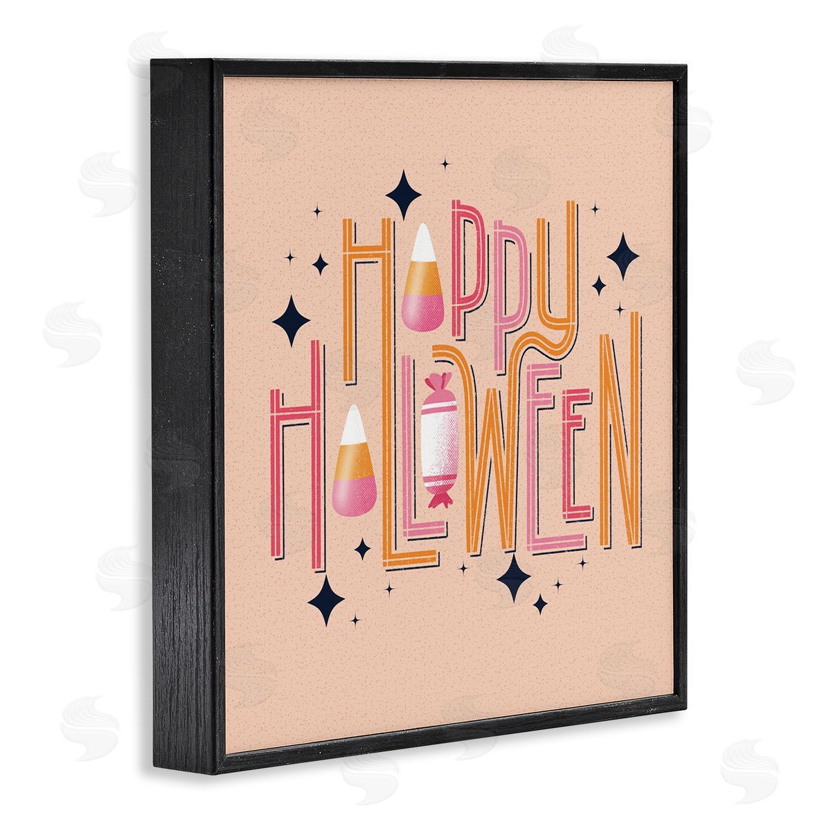 Happy Halloween with Candy Black Frame Print Wall Art, Home Decor by Sarah Hickman