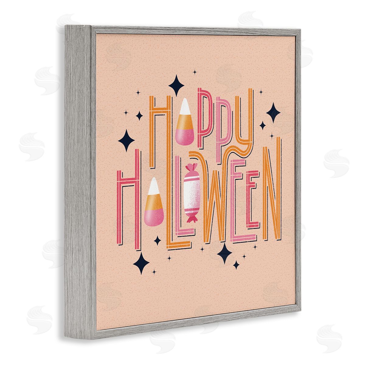 Happy Halloween with Candy Grey Frame Print Wall Art, Home Decor by Sarah Hickman