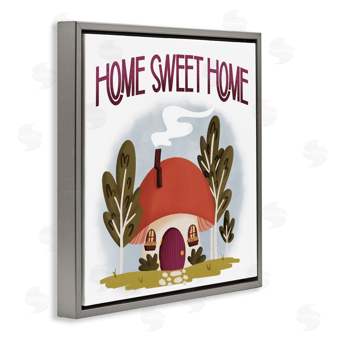 Sweet Home Mushroom Cottage Grey Floating Frame Canvas Wall Art, Home Decor by Sarah Hickman