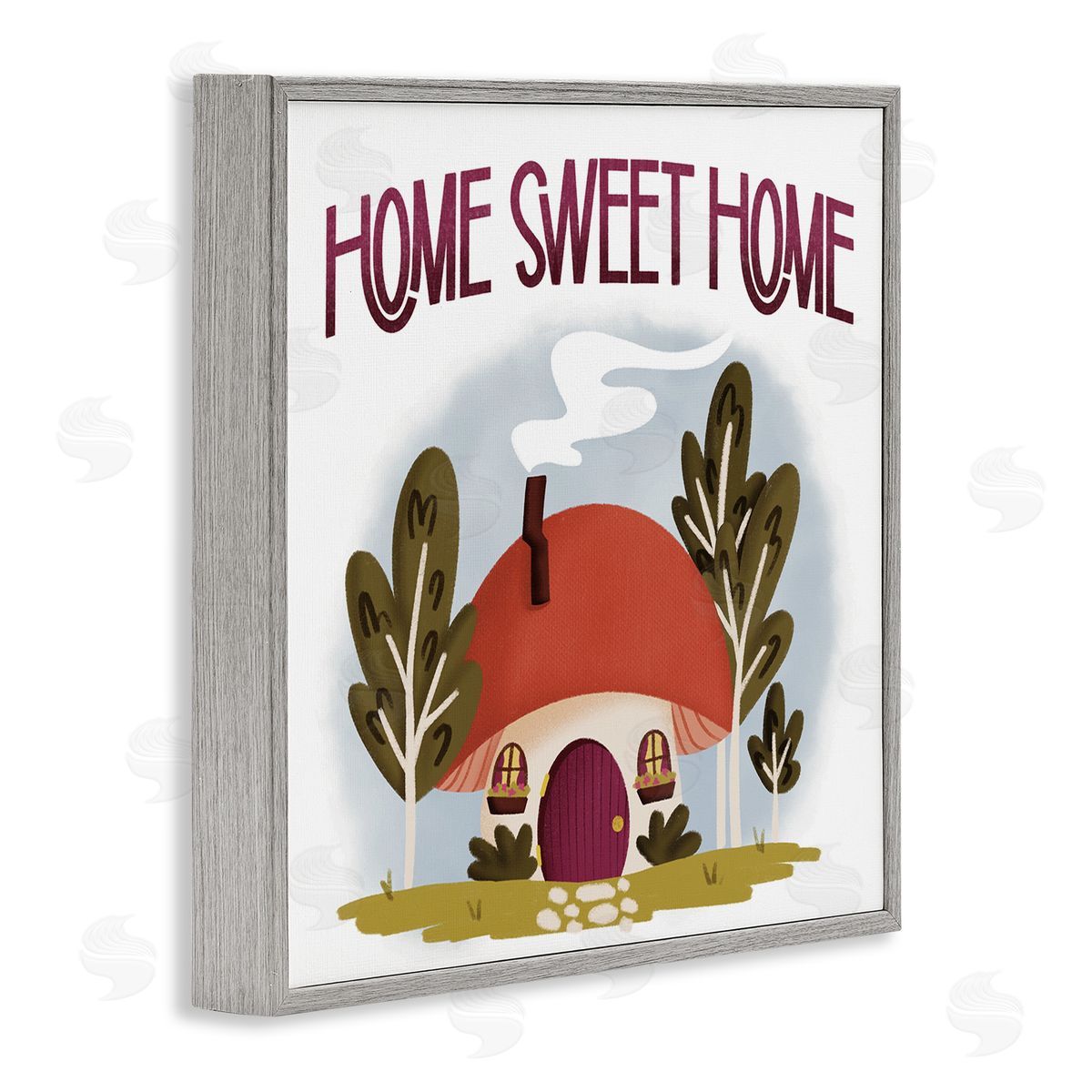 Sweet Home Mushroom Cottage Grey Frame Print Wall Art, Home Decor by Sarah Hickman