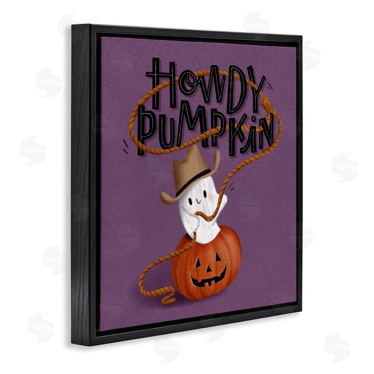 Howdy Pumpkin Western Ghost Black Floating Frame Canvas Wall Art, Home Decor by Sarah Hickman