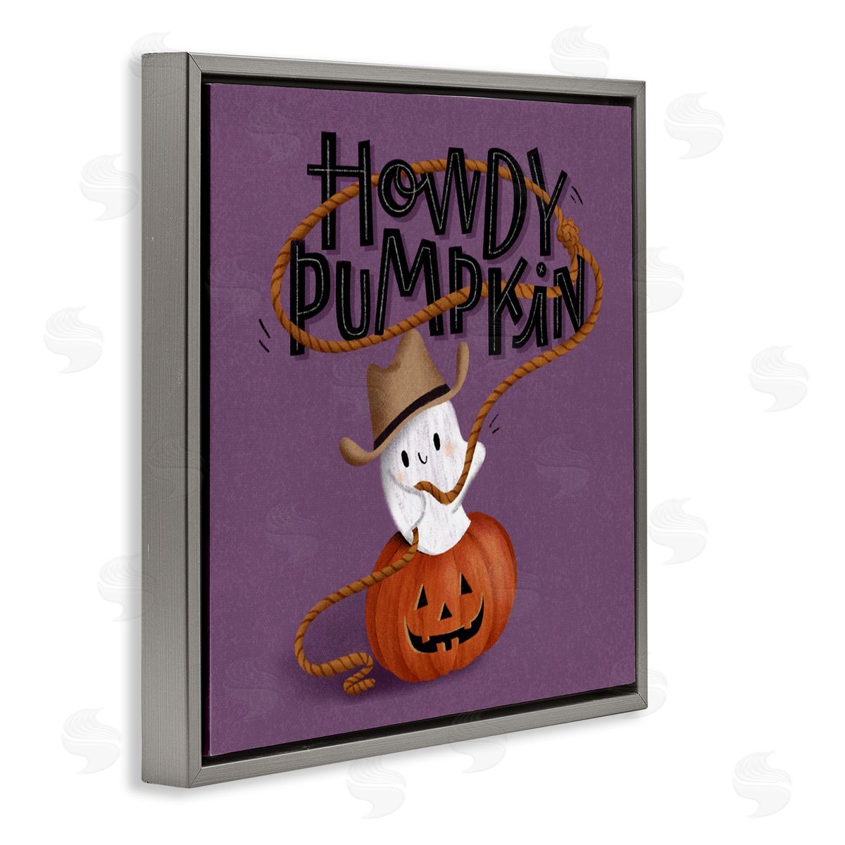 Howdy Pumpkin Western Ghost Grey Floating Frame Canvas Wall Art, Home Decor by Sarah Hickman